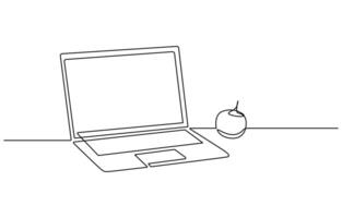 One line drawing of laptop gadget,continuous single line drawing of laptop computer, line art illustration, Simple abstract laptop line art drawing vector