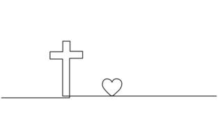 Jesus Christ cross in one continuous line drawing, Christian cross. Hand drawn Christian Cross. Abstract linear Christian Cross, Jesus Christ continuous one line drawing, vector