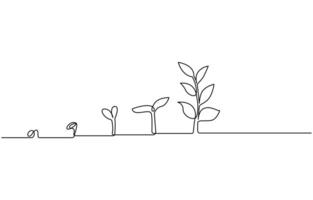 Continuous one line plant growth tree outline art drawing,Single line drawing of a plant, Plant growing continuous one line art drawing of tree plant art vector