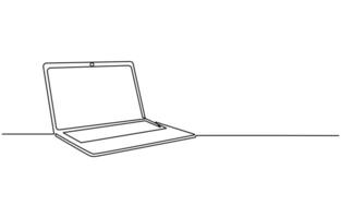 One line drawing of laptop gadget,continuous single line drawing of laptop computer, line art illustration, Simple abstract laptop line art drawing vector