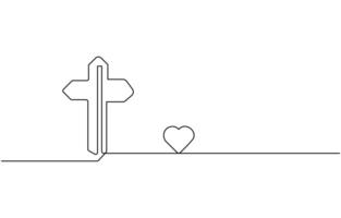 Jesus Christ cross in one continuous line drawing, Christian cross. Hand drawn Christian Cross. Abstract linear Christian Cross, Jesus Christ continuous one line drawing, vector