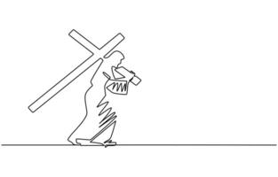 Jesus Christ cross in one continuous line drawing, Christian cross. Hand drawn Christian Cross. Abstract linear Christian Cross, Jesus Christ continuous one line drawing, vector