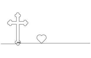 Jesus Christ cross in one continuous line drawing, Christian cross. Hand drawn Christian Cross. Abstract linear Christian Cross, Jesus Christ continuous one line drawing, vector
