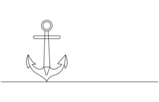 Continuous line drawing of sea anchor, Large sea anchor of the ship. Set of sea ocean elements. Continuous one line drawing of anchor banner. Linear style vector