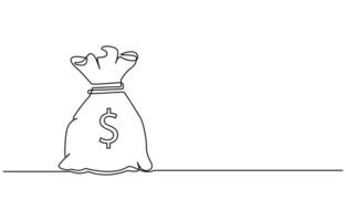 dollar money bag continuous line drawing. Hand holding coin continuous one line drawing art. Dollar linear symbol. Savings money concept. vector