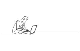 One line drawing of laptop gadget,continuous single line drawing of laptop computer, line art illustration, Simple abstract laptop line art drawing vector