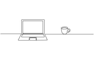 One line drawing of laptop gadget,continuous single line drawing of laptop computer, line art illustration, Simple abstract laptop line art drawing vector