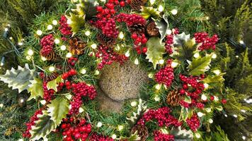 decorated and illuminated christmas wreath, christmas background 2023 photo