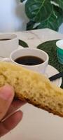 breakfast with artisanal breads and drinks photo