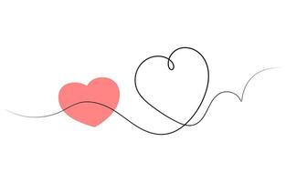 Two Hearts Continuous One Line Drawing. Valentines day concept, One continuous drawing of heart shape love sign. oitline and romantic symbol, Heart background valentine day design, one line draw vector