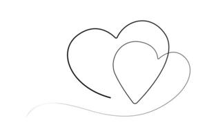 Two Hearts Continuous One Line Drawing. Valentines day concept, One continuous drawing of heart shape love sign. oitline and romantic symbol, Heart background valentine day design, one line draw vector