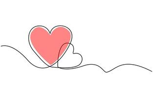 Two Hearts Continuous One Line Drawing. Valentines day concept, One continuous drawing of heart shape love sign. oitline and romantic symbol, Heart background valentine day design, one line draw vector
