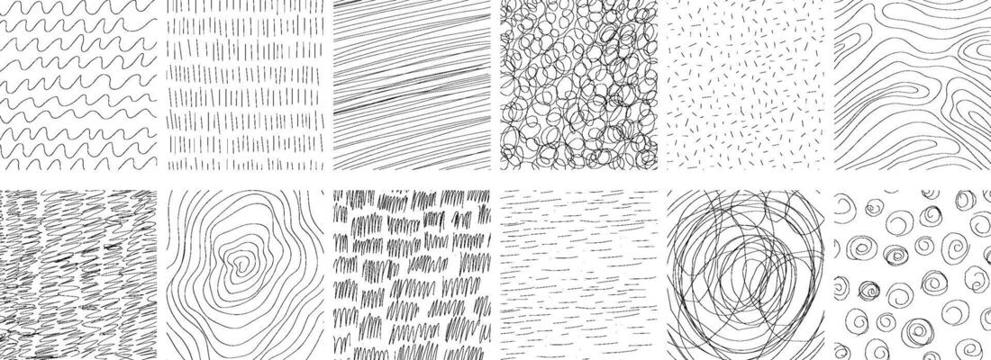Geometric doodle pencil stripes, hand drawn sletch hatch lines. Quirky ornament minmal thin line. Set grunge texture for social media, posters, prints