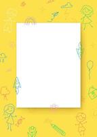 A mockup of kids drawings with doodles on a paper sheet. Blank page with shadows, perfect for abstract, cute, and childish designs. Ideal for posters, prints, or marketing. Not AI. vector