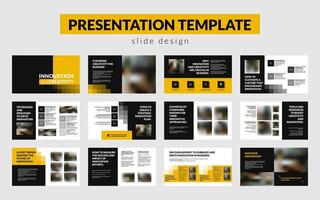 A presentation template in black and yellow. Business flyer design features abstract elements, modern corporate layout, ideal for marketing, brochures, infographics, promotional materials. Not AI. vector