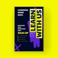 Education poster design with neon yellow and violet template. Ideal for university, e-learning, and seminars. Includes hand-drawn elements, symbols, and creative advertising graphics. Not AI. vector