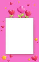 A 3D paper mockup with hearts and flowers on a pink background. This illustration is perfect for romantic posters, banners, or greeting cards. Modern and customizable with text. Not AI. vector