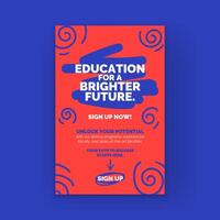 Education poster design with red and blue template. Ideal for university, e-learning, and seminars. Includes hand-drawn elements, symbols, and creative advertising graphics. Not AI. vector