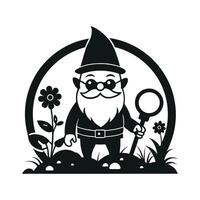 fantastic gnome in the garden and in search of treasure. Laser cutting poses fairytale dwarf elf. Isolated illustration on white background. vector