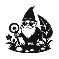 fantastic gnome in the garden and in search of treasure. Laser cutting poses fairytale dwarf elf. Isolated illustration on white background. vector
