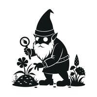 fantastic gnome in the garden and in search of treasure. Laser cutting poses fairytale dwarf elf. Isolated illustration on white background. vector