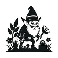 fantastic gnome in the garden and in search of treasure. Laser cutting poses fairytale dwarf elf. Isolated illustration on white background. vector