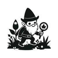 fantastic gnome in the garden and in search of treasure. Laser cutting poses fairytale dwarf elf. Isolated illustration on white background. vector