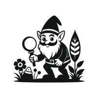 fantastic gnome in the garden and in search of treasure. Laser cutting poses fairytale dwarf elf. Isolated illustration on white background. vector