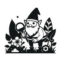 fantastic gnome in the garden and in search of treasure. Laser cutting poses fairytale dwarf elf. Isolated illustration on white background. vector