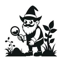 fantastic gnome in the garden and in search of treasure. Laser cutting poses fairytale dwarf elf. Isolated illustration on white background. vector