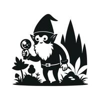 fantastic gnome in the garden and in search of treasure. Laser cutting poses fairytale dwarf elf. Isolated illustration on white background. vector