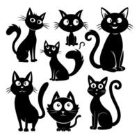 Collection of silhouette of funny cats in different poses , Set of black playful cats. Collection of silhouette small cats in different poses. Funny pet. Cartoon animal illustration i vector