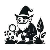 fantastic gnome in the garden and in search of treasure. Laser cutting poses fairytale dwarf elf. Isolated illustration on white background. vector