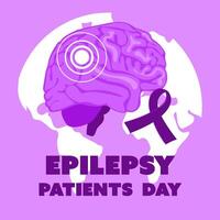 International Epilepsy Day banner for March 26. The brain is naturally flat in purple colors against the background of the earth with a ribbon on shades of purple. Brain problems, illness. Square vector