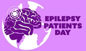 International Epilepsy Day banner for March 26. Brain is a flat silhouette in purple colors against the background of the earth on shades of purple. Brain problems, illness. Horizontal vector