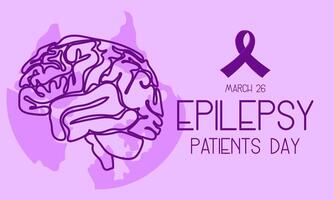 International Epilepsy Day banner for March 26. The brain is a contoured silhouette in purple colors on a ground background with a ribbon on shades of purple. Brain problems, illness. Horizontal vector