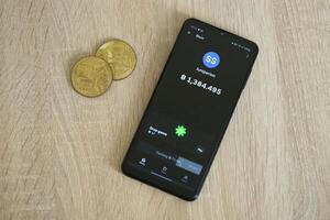 KYIV, UKRAINE - APRIL 20, 2024 Blum telegram bot on smartphone screen. Blum is a viral Telegram based crypto game for earn tokens by managing virtual crypto exchange photo