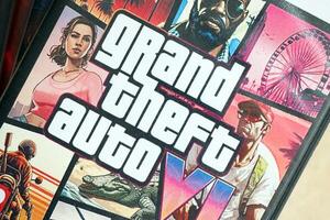 KYIV, UKRAINE - JUNE 26, 2024 Grand Theft Auto 6 PS5 game disc box for console gaming. Fictional fan-made game disc pack cover photo