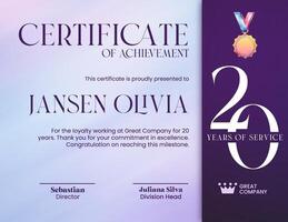 20 Years of Service Certificate Achievement template