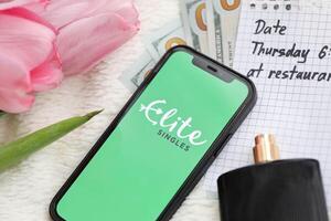 KYIV, UKRAINE - FEBRUARY 23, 2024 Elite Singles logo of famous dating website or app on iPhone display photo