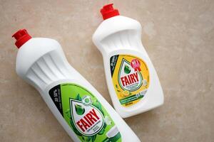 KYIV, UKRAINE - OCTOBER 31, 2023 Bottle of Fairy washing up Liquid produced by Procter and Gamble and sold in most parts of Europe photo