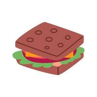Sandwich for breakfast or launch with tomato,salad and cheese. Flat illustration isolated on white background. vector