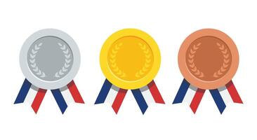 Three medal with gold madel and silver, bronze madel and red ribbon vector