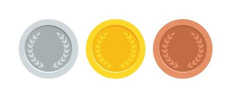 Three medal with gold madel and silver, bronze madel and red ribbon vector