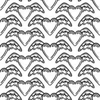 Seamless pattern Shining heart with angel wings. illustration in 2000s style. Aesthetics of the 90s, 00s. For wallpaper, fabric, wrapping, background. vector