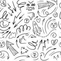 Seamless pattern Doodle lines, arrows, circles and curves , kawaii emoji. speech balloon, speech bubble. Hand drawn illustration for wallpaper, fabric, wrapping, background. vector