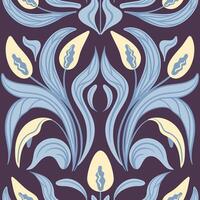 Spathiphyllum. Modern flowers, decorative seamless pattern of pastel colors in geometric shapes. Abstract groovy botanical illustration. For wallpaper, wrapping, background. Aesthetic vector