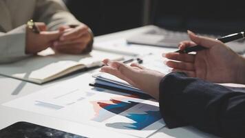 Team of business people working together in the meeting room office, teamwork background charts and graphs banner, double exposure successful teamwork,business planning concept. video