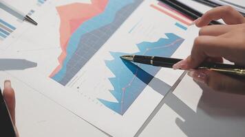 Team of business people working together in the meeting room office, teamwork background charts and graphs banner, double exposure successful teamwork,business planning concept. video