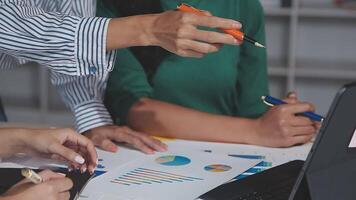 Team of business people working together in the meeting room office, teamwork background charts and graphs banner, double exposure successful teamwork,business planning concept. video